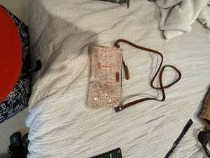 WAG Wild Goose Hair-On-Hide Leather Crossbody Wristlet with Rose Gold Foil